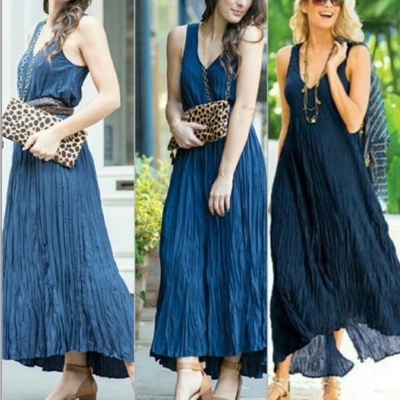 Soft Surroundings La Paz Black Crinkle Maxi Dress L Pleated Crinkle Vacation - Picture 16 of 16